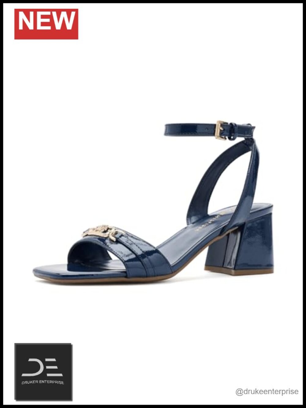 Heeled Sandals Faux Patent Leather Open Toe Ankle Strap